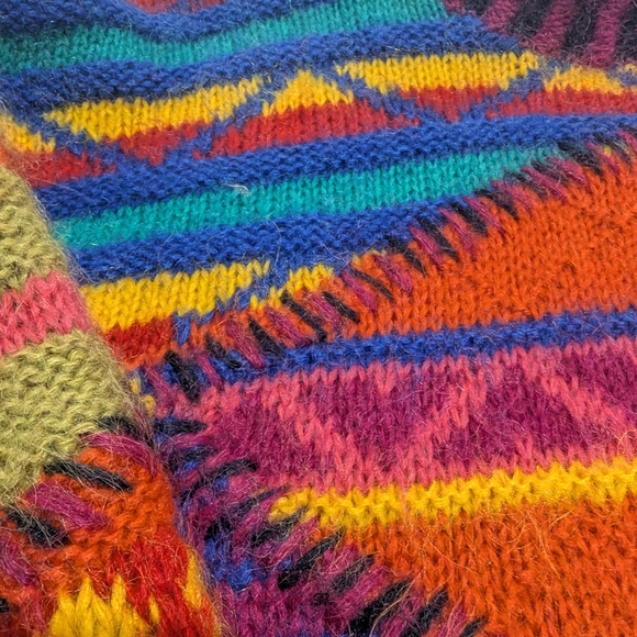 Vintage 1980's Rare Kenji Handknit Mohair Color Block Sweater Maximalist - Picture 3 of 8